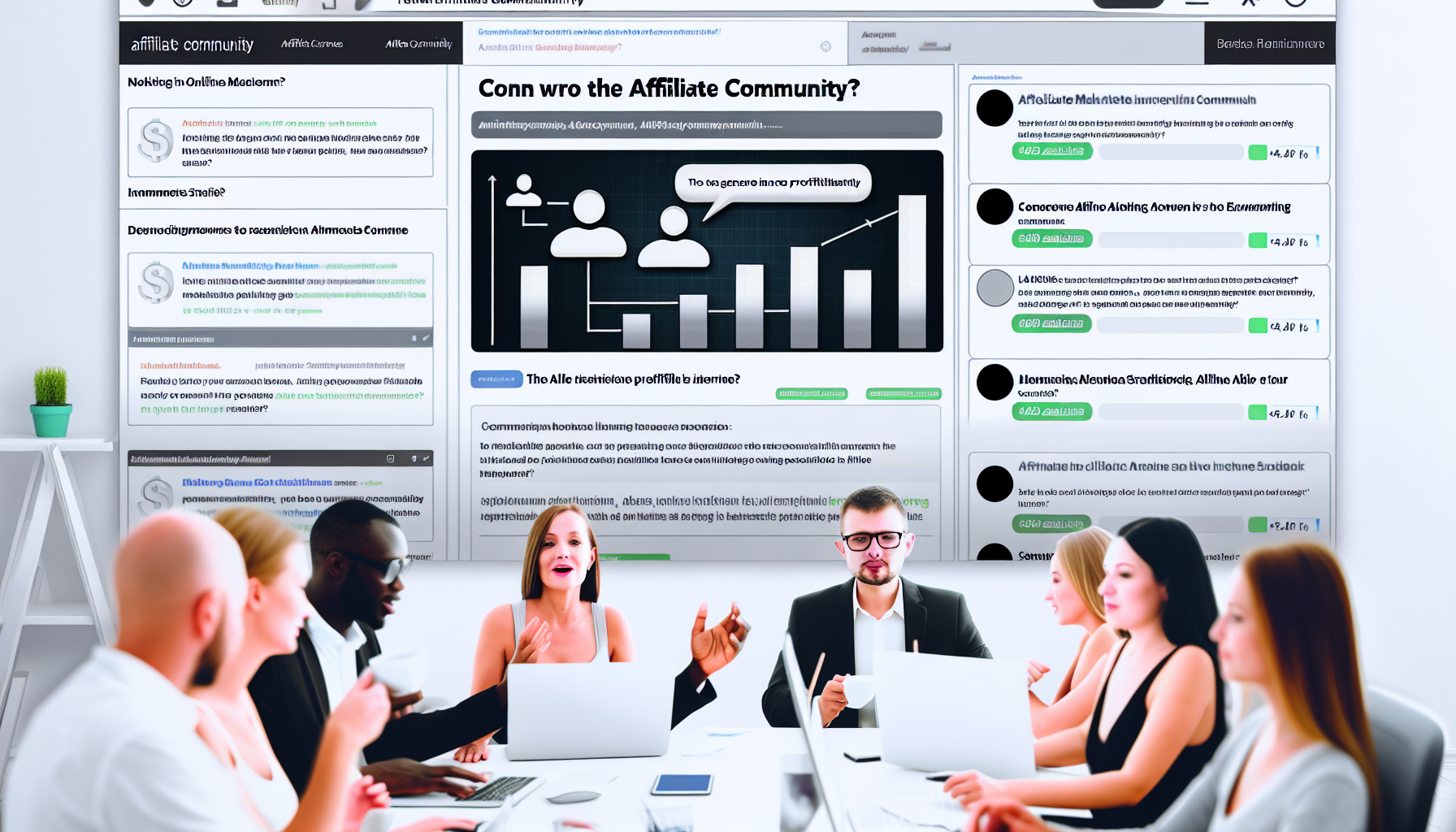 Ein Online-Forum mit dem Namen „Die Affiliate-Community“, in dem Nutzer Methoden diskutieren, um profitabel über das Internet Einkommen zu generieren. Das Layout der Plattform ist gut organisiert und intuitiv, mit verschiedenen Diskussionssträngen, die erfolgreiche Strategien im Affiliate-Marketing hervorheben. Einige Nutzer äußern begeistert ihre Erfahrungen, während andere eifrig neue Taktiken erkunden und lernen.
