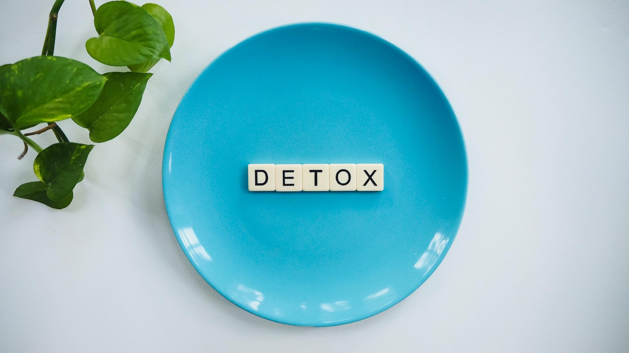 Detox Text Auf Runder Blauer Platte